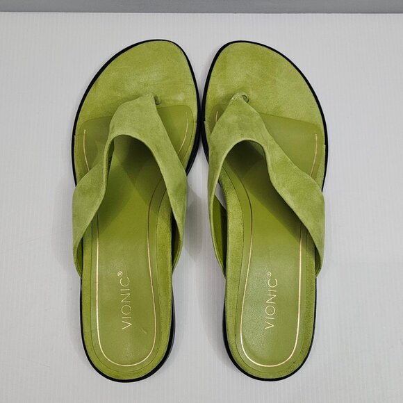 Vionic Agave Toe Post Sandal Womens 10 Green Suede Slip On Comfort Arch Support - Picture 8 of 13